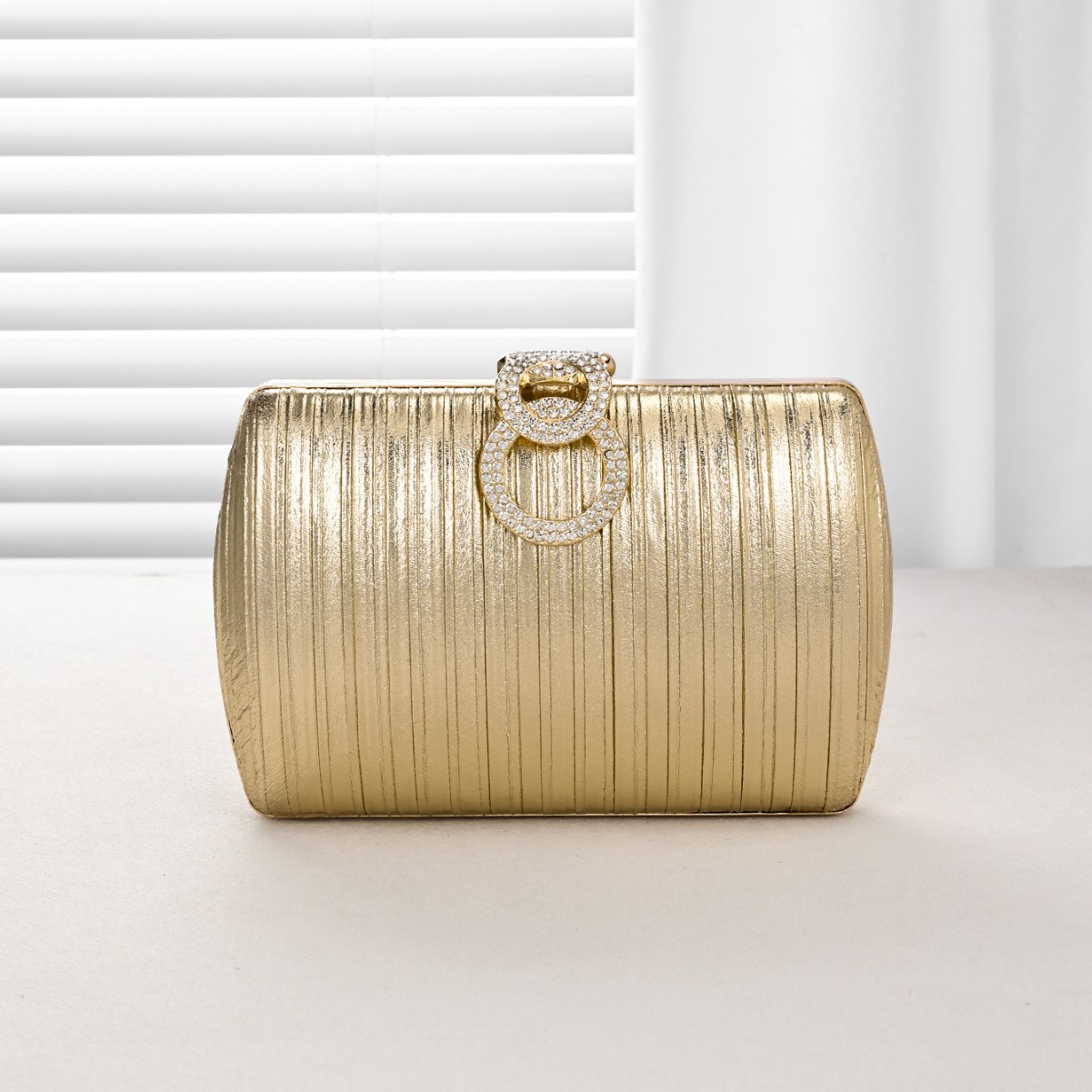 Pleated Evening Handbag, Gold