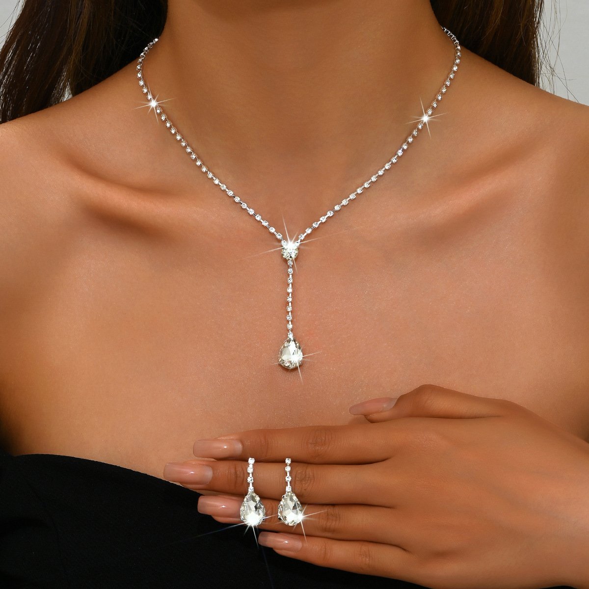 Y-Drop Pear Cubic Zirconia 2-Piece Jewellery Set