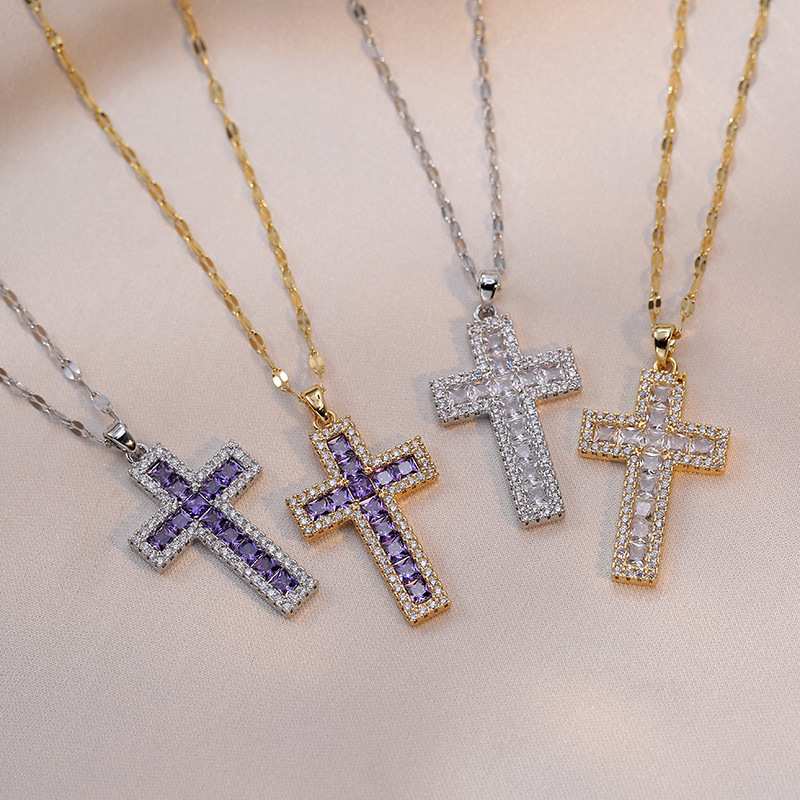 Zircon Cross Necklace, Four Colourways