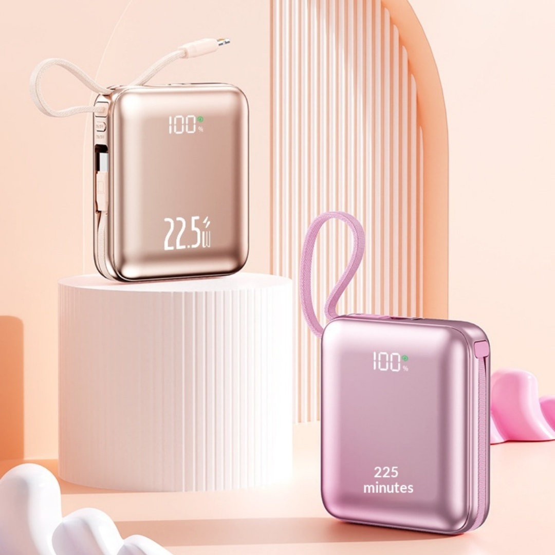 10,000 mAh Power Bank with Two Built-in Cables