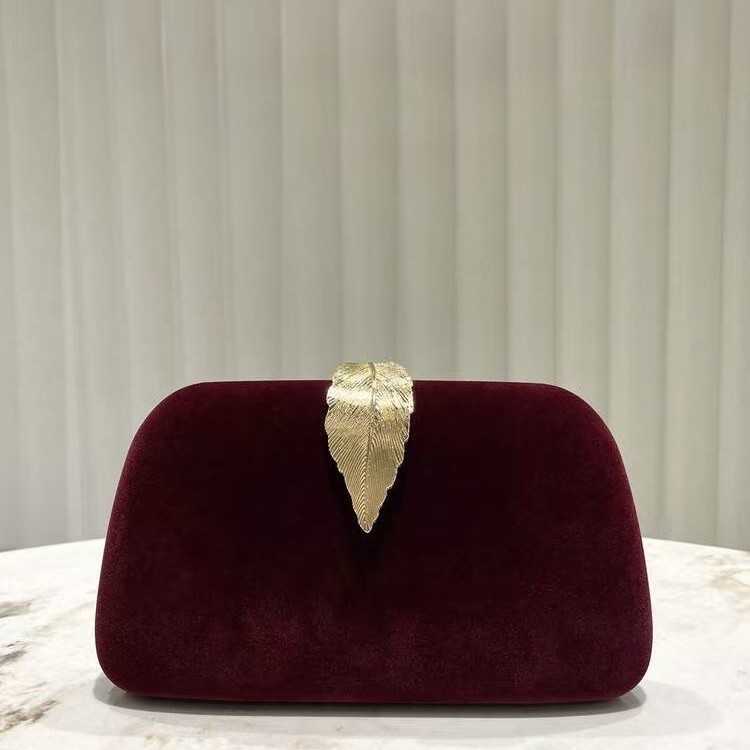 Velvet Clutch with Leaf Clasp
