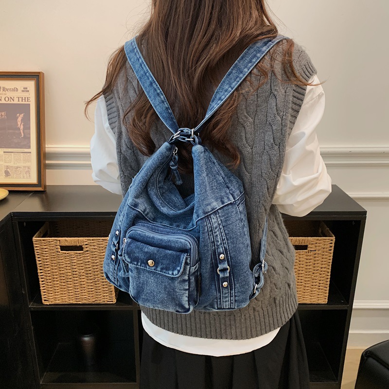 Textured Denim Shoulder Bag