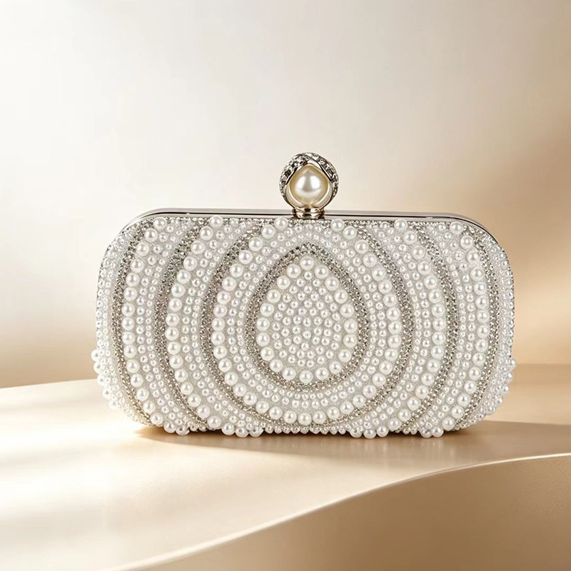 Rhinestone and Pearl Evening Clutch, White
