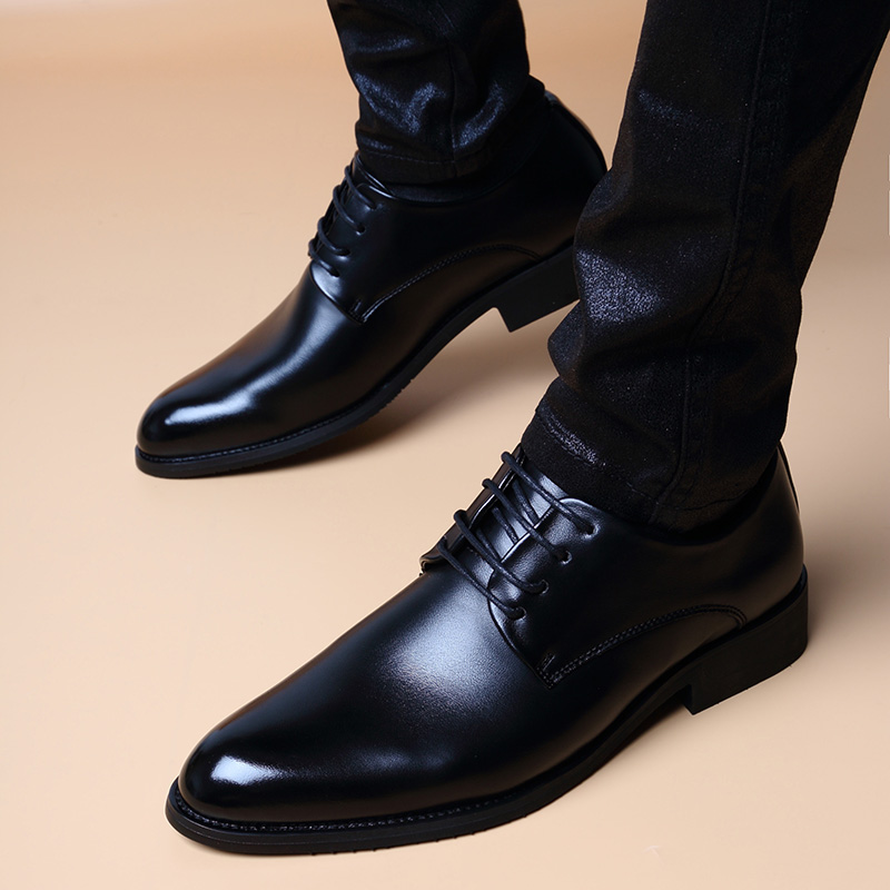 Men's Pointed-Toe Lace-Up Height-Increasing Shoes