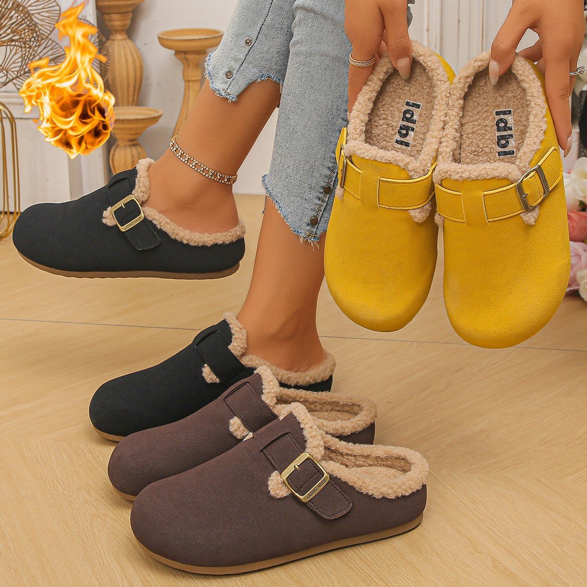 Women's Fleece-Lined Closed-Toe Slippers