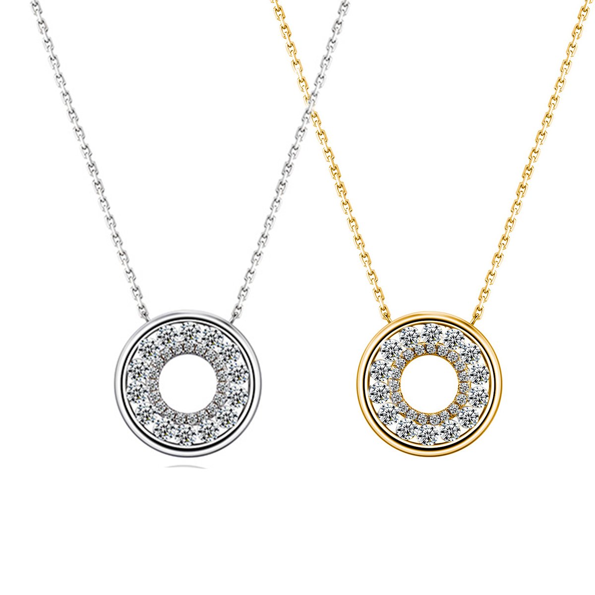 Sterling Silver Pave Circle Moissanite Necklace, 40-45 cm