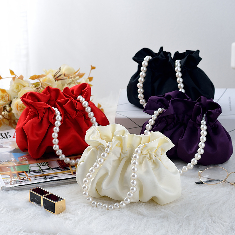 Pearl Satin Mini Bucket Bag