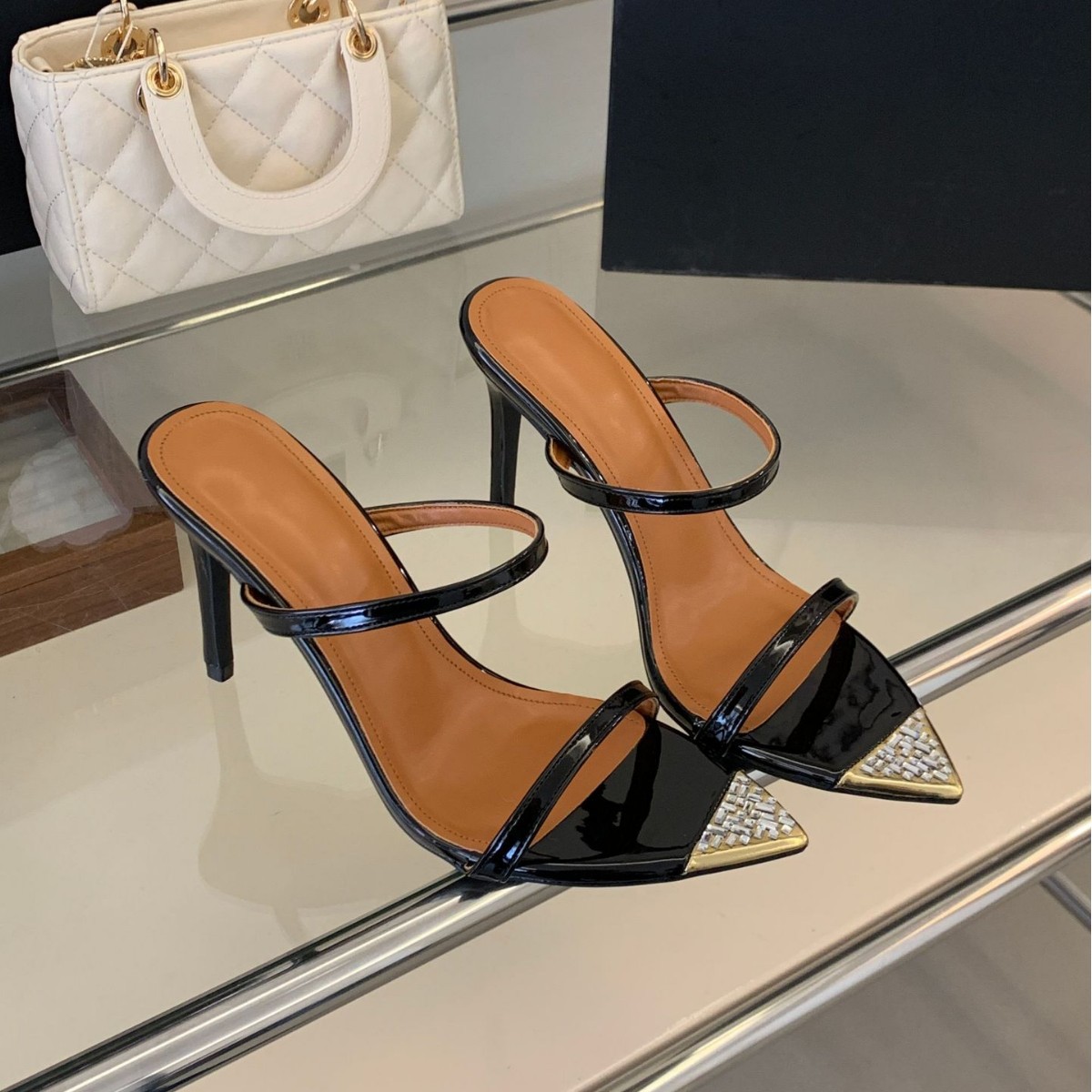 Women's Rhinestone Slingback Mules, 9 cm Heel
