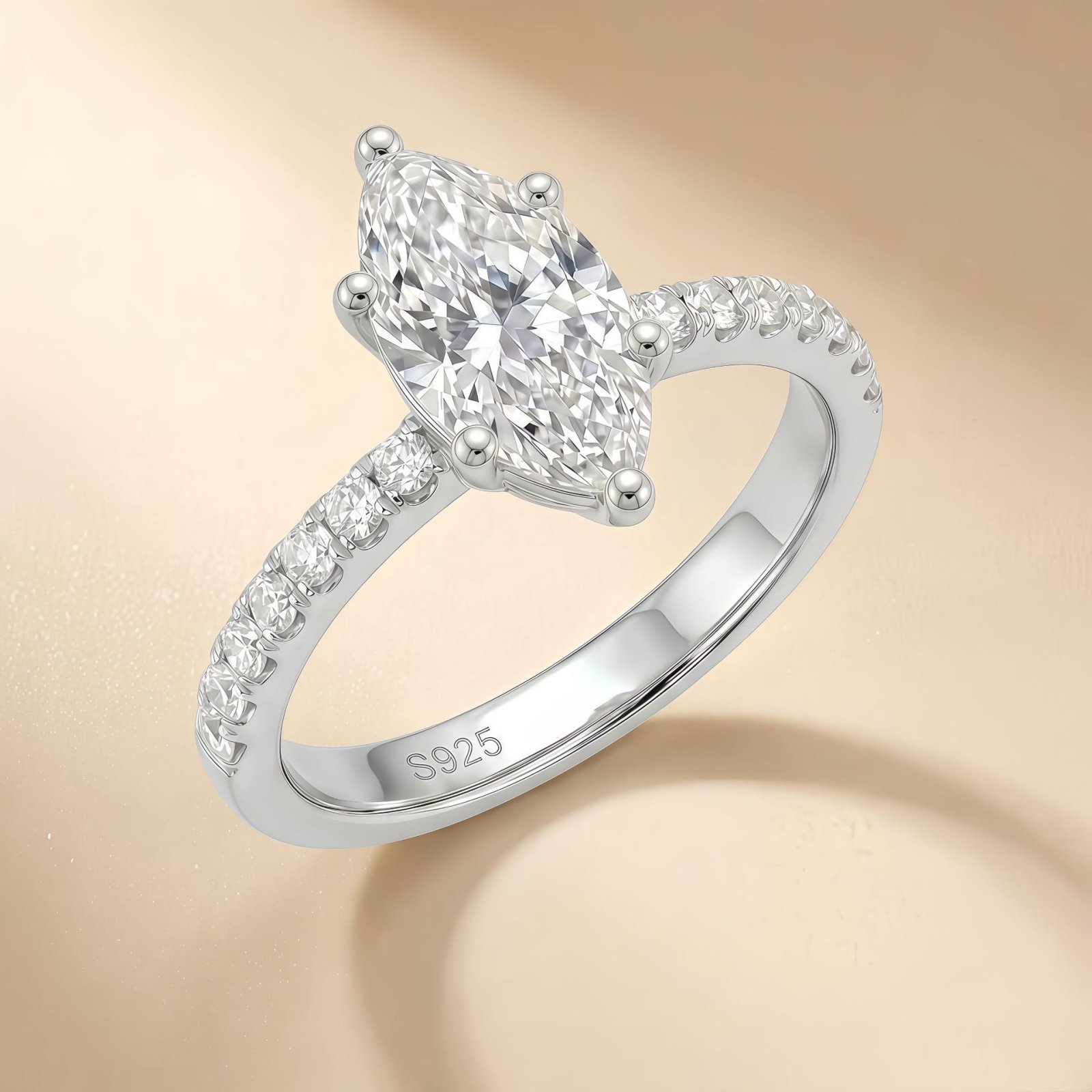 Sterling Silver Marquise Moissanite Ring, 1 to 5 Carat