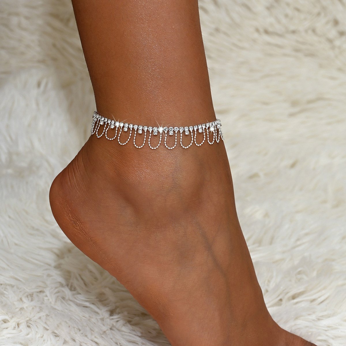 Beaded Lace Anklet with Rhinestones