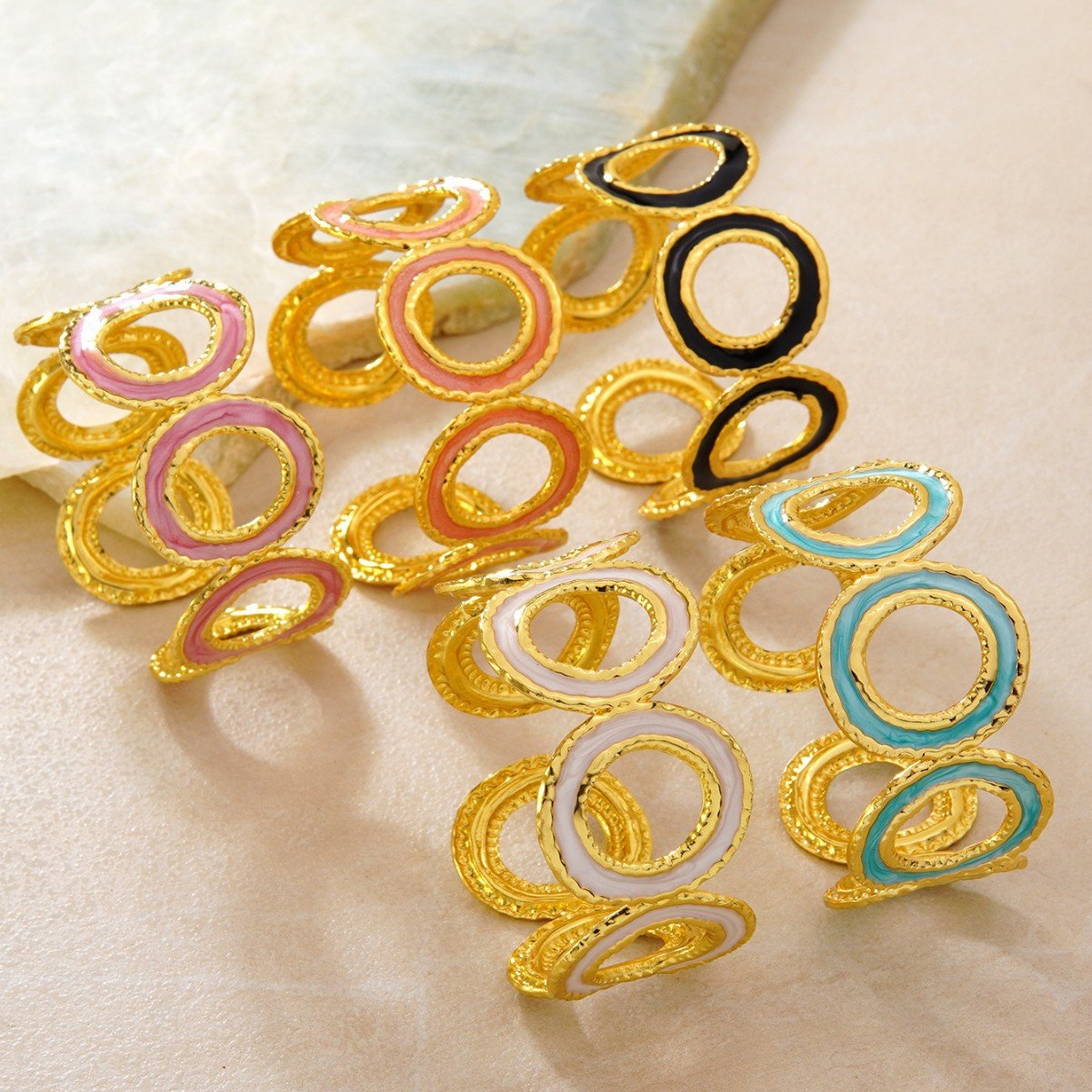 Enamel Geometric Open Bracelet, Stainless Steel
